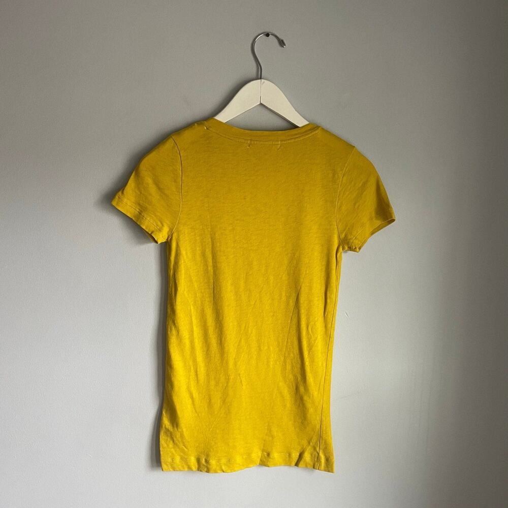 J.Crew T Shirt Vintage Y2K Lagenlook Patchwork Yellow Flower Vneck sz S Cotton - Picture 3 of 6